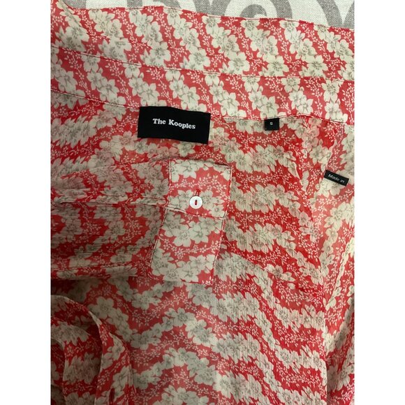 The Kooples Sheer Red & White Floral Print Silk Button-Up Shirt Size S - Picture 5 of 5